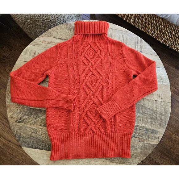 J.Crew Wool Rabbit Hair Blend Cable Fisherman Turtleneck Sweater Womens S Orange - Picture 1 of 8